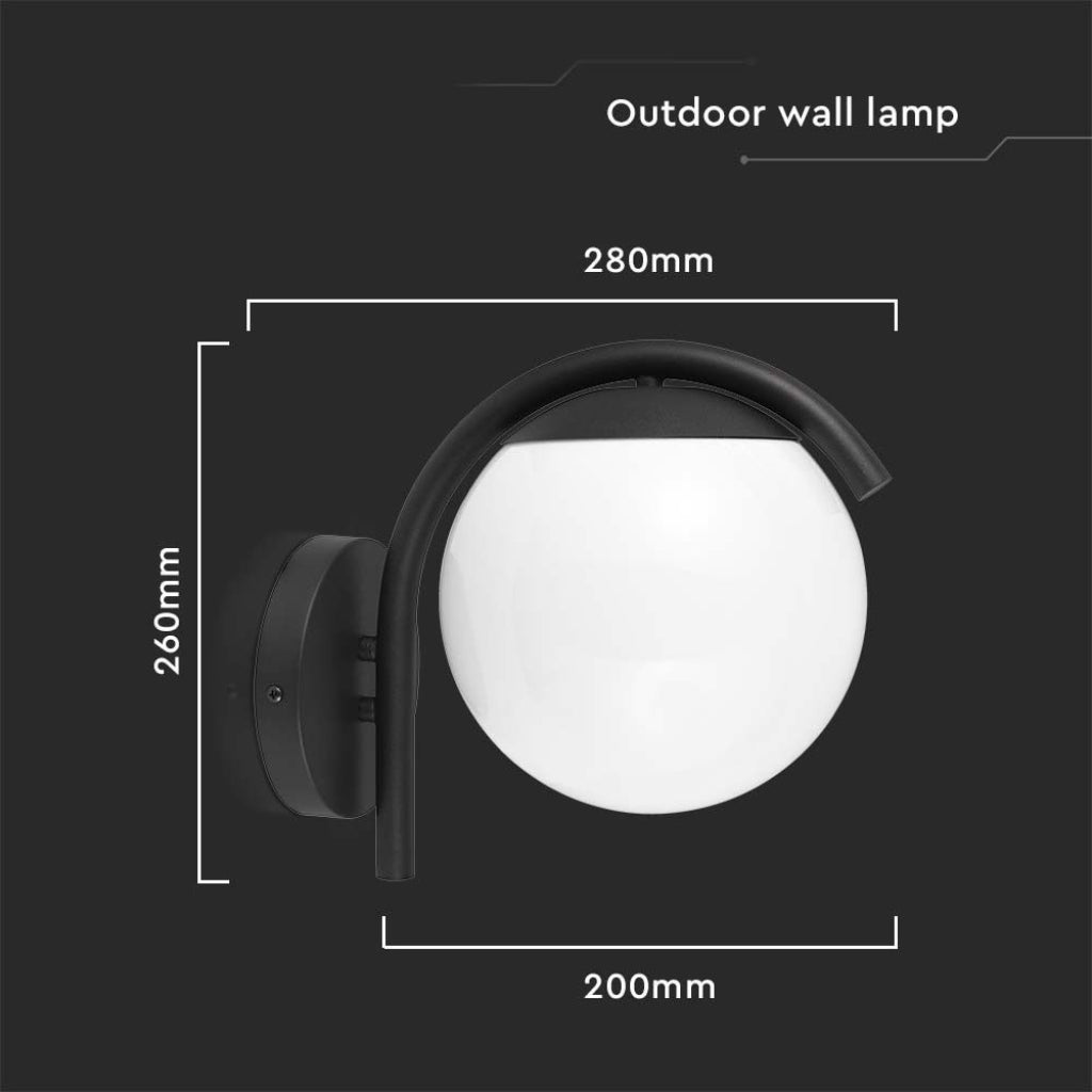 V-TAC Lampada LED da Muro con Sfera Opale e Portalampada E27  Colore Nero Opaco IP44 V-TAC Lampada LED da Muro con Sfera Opale e Portalampada E27  Colore Nero Opaco IP44